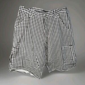 Men's Vtg Game Bibs Black & White Herringbone Cargo Shorts Size 32